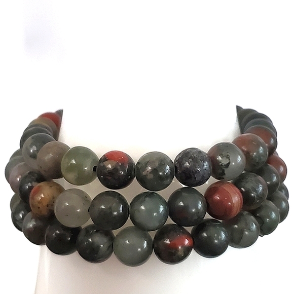 African Bloodstone Crystal Stretch Bracelet - Picture 2 of 14